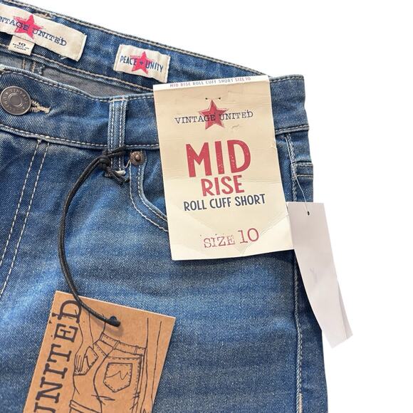 NWT Vintage United Denim Rolled Cuff Jean Shorts Size 10 Mid Rise Stretch - Picture 4 of 6